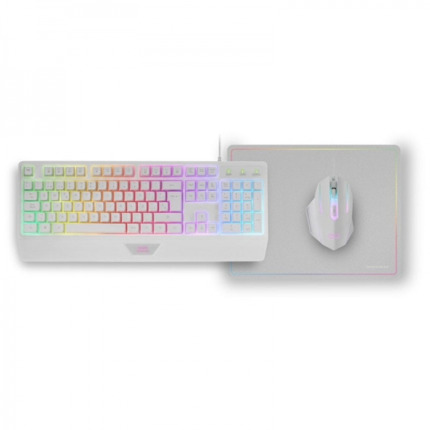 Mars Gaming MCP124 Combo Gaming 3en1 - Teclado H-Mech Ergonomico - Raton RGB Switches HUANO - Alfombrilla Nanotextil Rainbow - Compatibilidad Multiplataforma - Color Blanco