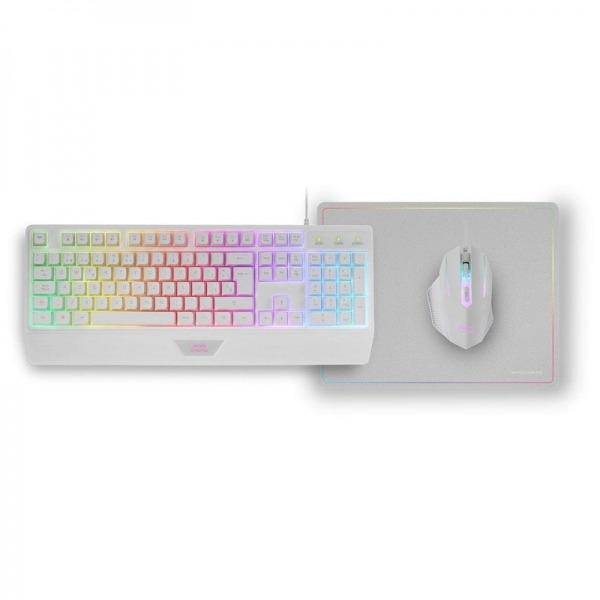 Mars Gaming MCP124 Combo Gaming 3en1 - Teclado H-Mech Ergonomico - Raton RGB Switches HUANO - Alfombrilla Nanotextil Rainbow - C