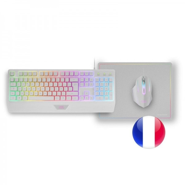 Mars Gaming MCP124 Combo Gaming 3en1 - Teclado H-Mech RGB - Raton Optico HUANO - Alfombrilla Nanotextil Rainbow - Compatibilidad
