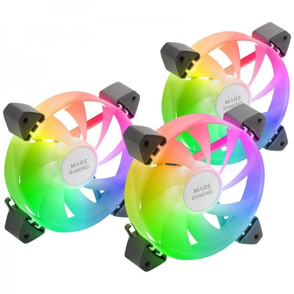 Mars Gaming MF-3A Kit de Ventiladores ARGB - Iluminacion 360º Sin Marco - Efectos ARGB Rainbow - Tecnologia FDB Ultrasilenciosa