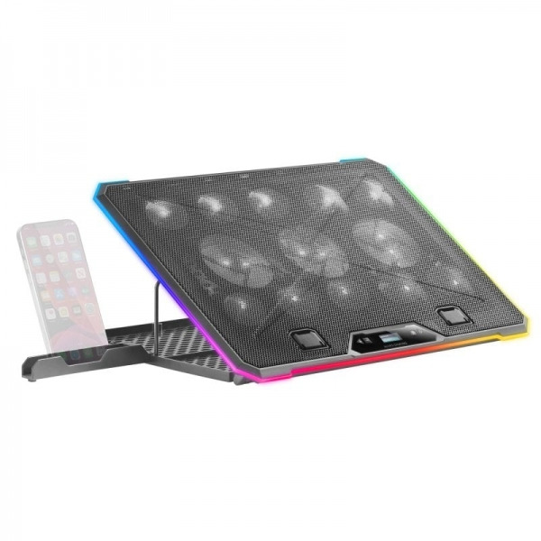 Mars Gaming MNBC13 Base de Refrigeracion - 13 Ventiladores Ultrasilenciosos - Iluminacion RGB Personalizable - Pantalla LCD - 2