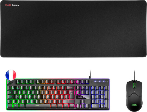 Mars Gaming Pack Premium Teclado Hibrido H-MECH - Raton Ultra Ligero 10K - Alfombrilla XXL - Compatibilidad Universal - Tecnolog