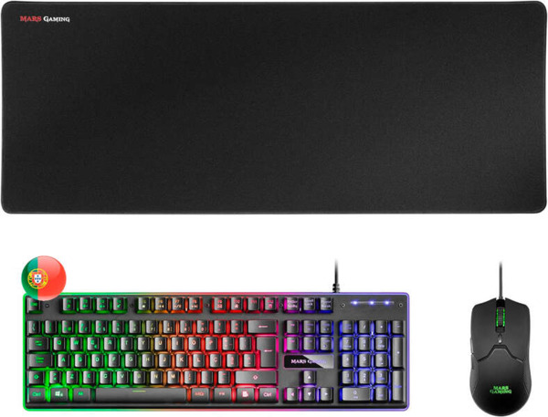 Mars Gaming Pack Premium Teclado hibrido H-MECH - Raton Ultra ligero 10K - Alfombrilla XXL - Tecnologia H-MECH - Iluminacion FRG