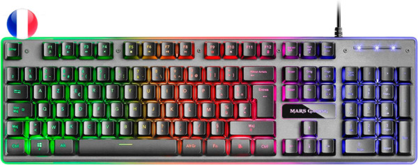 Mars Gaming Teclado Gaming MK220 - Tecnologia H-MECH - Iluminacion FRGB Rainbow - Panel de Aluminio - Base de ABS Reforzado - Di