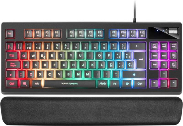 Mars Gaming Teclado Gaming MKAX RGB Control - Compacto TKL - Pulsacion H-Mech - 9 Efectos RGB - Boton Roller Volumen - ReposamuÃ