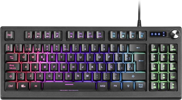 Mars Gaming Teclado MKREVO TKL con Pad Numerico - Tecnologia H-Mech - Iluminacion RGB 12 Modos - Rueda de Control Dual - Compati