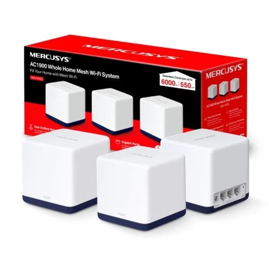 Mercusys H50G Sistema Wi-Fi Mesh AC1900 - 3 Unidades Halo - Cobertura hasta 550 mÂ² - Roaming sin Interrupciones