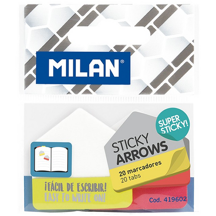 Milan Bloc de 20 Marcadores de Pagina - Plastico Transparente con Base Amarilla y Roja - Semi Rigidos - Medidas 8mm x 7,1mm