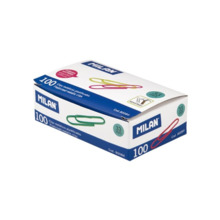 Milan Caja de 100 Clips Metalicos Plastificados 33mm - Colores Surtidos