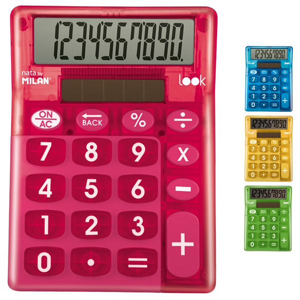 Milan Caja Expositora de 6 Calculadoras 10 Digitos Look - Calculadora de Sobremesa - Teclas Grandes - Tecla Rectificacion Entrad