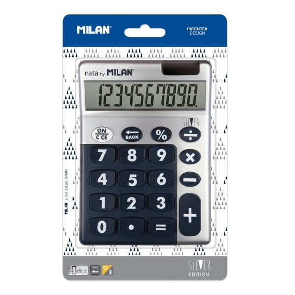 Milan Calculadora 10 Digitos Silver - Calculadora de Sobremesa - Teclas Grandes - Tecla Rectificacion Entrada de Datos - Color G