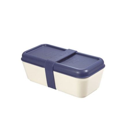 Milan Coleccion 430 Fiambrera Rectangular 0.75L - Apta para Microondas, Lavavajillas y Congelador - Libre de BPA - Divisor Interior Movil - Medidas 20x10x7,5cm - Color Blanco Crudo/Azul Marino