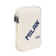 Milan Coleccion 430 Plumier de 2 Pisos con 2 Gomas de Borrar, Sacapuntas, Lapiz, Boligrafo P1 Touch Azul, Regla, 12 Lapices de C