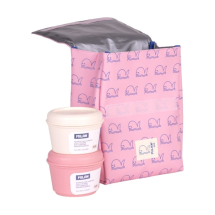 Milan Coleccion 460 Bolsa Isotermica Porta Alimentos 3,5L - Incluye 2 Recipientes para Alimentos de 0,25L - Interior Aislante Termico - Color Rosa/Azul