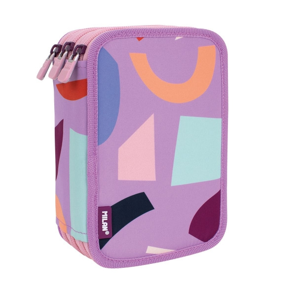 Milan Fun Animals Plumier de 3 Pisos con Goma de Borrar, Sacapuntas, Lapiz, 3 Boligrafos, Regla, 12 Lapices de Colores, 6 Lapice