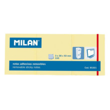 Milan Pack de 3 Blocs de 100 Notas Adhesivas Removibles - TamaÃ±o 38x50mm - Color Amarillo Claro