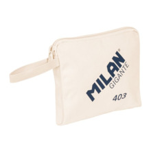 Milan Serie 1918 Gigante 403 Bolsa de Mano - TamaÃ±o 26,5x22x3cm - Cierre de Cremallera - 100% Algodon - Color Beige