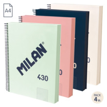 Milan Serie 1918 Pack de 4 Cuadernos Espiral Formato A4 Cuadricula 5x5mm - 120 Hojas de 95 gr/m2 - Microperforado, 4 Taladros -