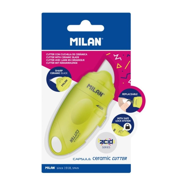 Milan Serie Acid Capsule Cutter de Hoja Ceramica Reemplazable - Tamaño Bolsillo - Diseño Ergonomico - Sistema de Bloqueo - Col