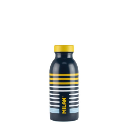 Milan Serie Especial Swims Botella Isotermica 0.35L - Doble Pared de Acero Inoxidable - Liquidos Calientes hasta 12h, Frios hasta 24h - Color Azul Marino/Amarillo