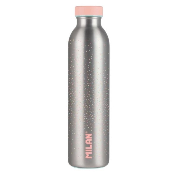 Milan Serie Silver Botella Isotermica 0.59L - Doble Pared de Acero Inoxidable - Liquidos Calientes hasta 12h, Frios hasta 24h -