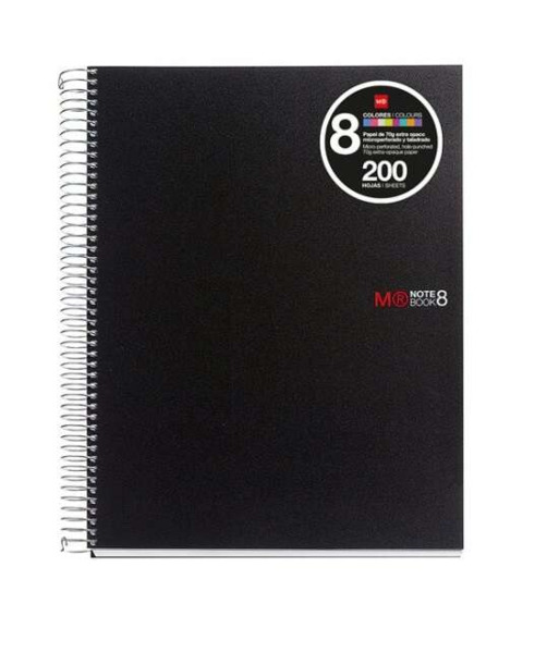 Miquel Rius Notebook8 Cuaderno de Espiral Formato A4 - 200 Hojas de 70 gr Microperforadas con 4 Taladros - Cubiertas de Poliprop