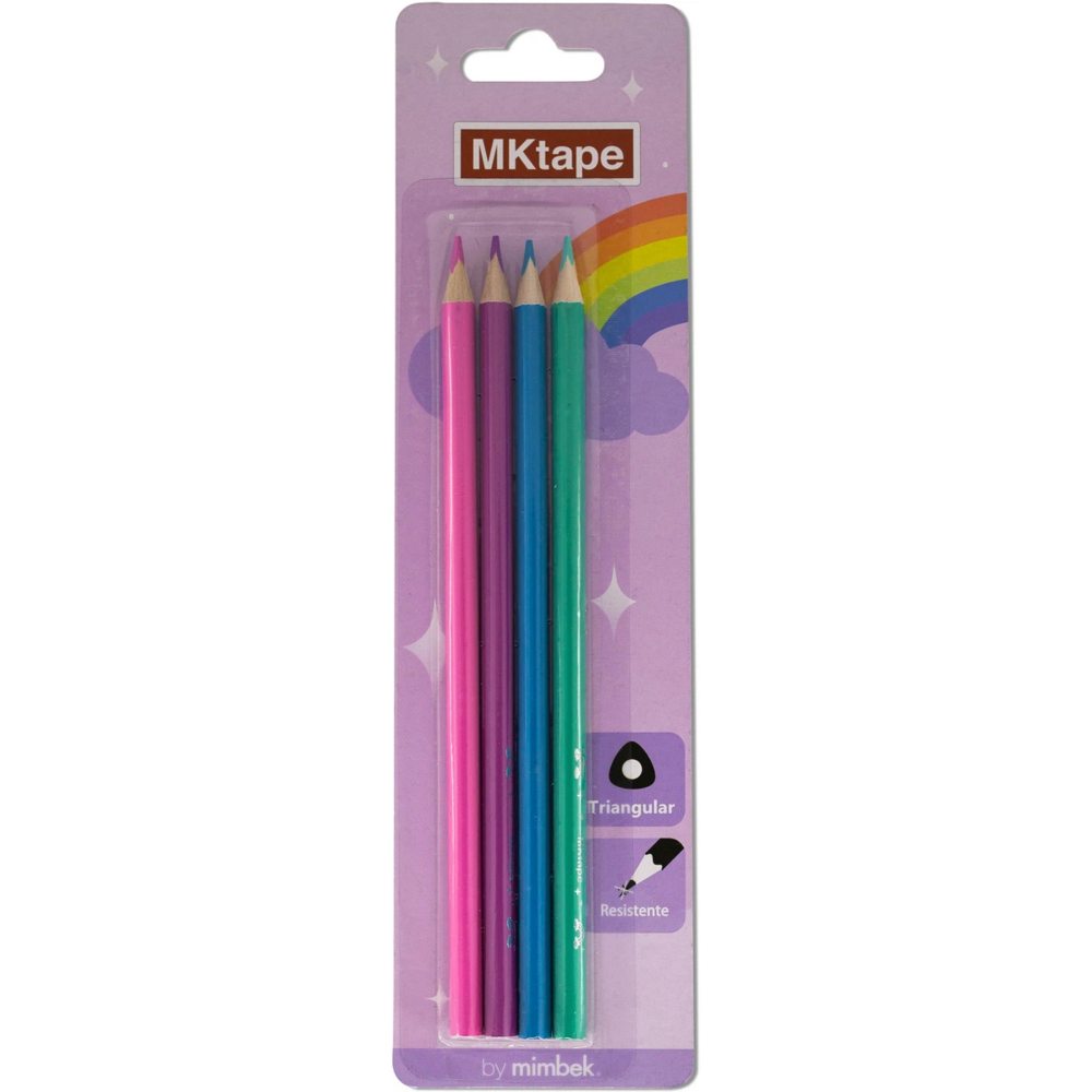 MKtape Pack de 4 Lapices Triangulares de Colores - Mina de 3,0mm - Resistencia a la Rotura - Colores Pastel