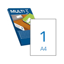 Multi3 Pack de 100 Etiquetas Blancas Cantos Rectos TamaÃ±o 210.0X297.0mm con Adhesivo Permanente para Multiples Usos
