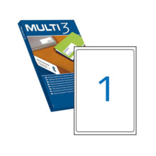 Multi3 Pack de 100 Etiquetas Blancas Cantos Romos TamaÃ±o 199.6X289.1mm con Adhesivo Permanente para Multiples Usos