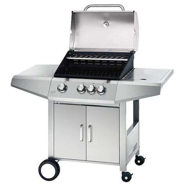 Muvip Barbacoa Gas Inox 4 Fuegos - Estructura de Acero Inoxidable - 3 Fuegos Centrales + 1 Fuego Lateral - 2 Rejillas Esmaltadas (1)