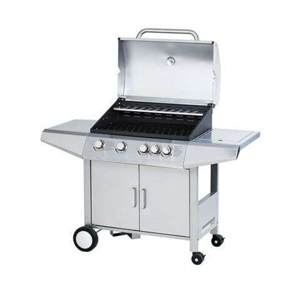 Muvip Barbacoa Gas Inox 5 Fuegos - Estructura Acero Inoxidable - 4 Fuegos Centrales + 1 Fuego Lateral - Rejillas Esmaltadas - Ba (1)