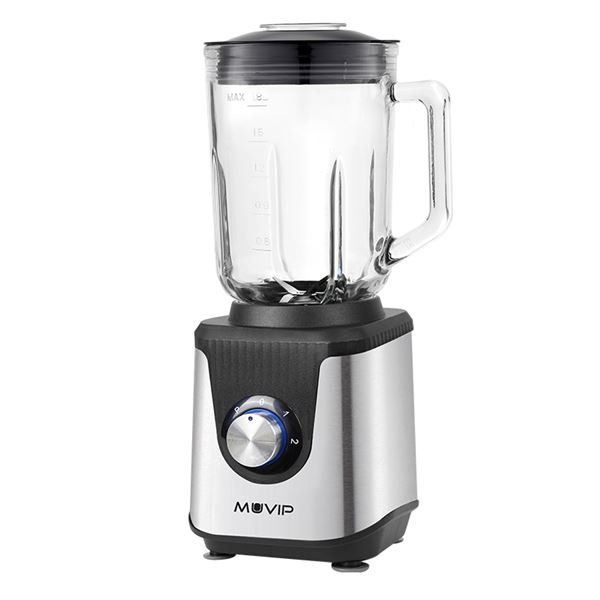 Muvip Batidora de Vaso 1800W 1.8L - 2 Velocidades - Funcion Pulse - Cuerpo Acero Inoxidable - Cuchillas Dentadas con Recubrimien
