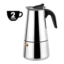 Muvip Cafetera Italiana de Acero Inoxidable - Capacidad para 2 Tazas - Compatible con Diferentes Tipos de Cocinas - Asa Ergonomi