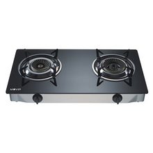 Muvip Cocina de Gas Inox 2 Fuegos - Cristal Templado - Encendido Piezoelectrico - Quemador de Hierro Fundido Desmontable