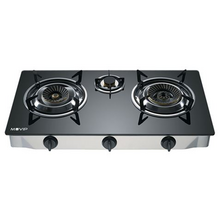 Muvip Cocina de Gas Inox 3 Fuegos - Cristal Templado - Encendido Piezoelectrico - Quemador de Hierro Fundido Desmontable