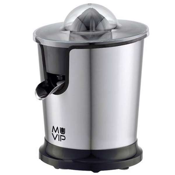 Muvip Exprimidor Electrico Inox 300W - Cuerpo y Filtro de Acero Inoxidable - Sistema Antigoteo - 2 Tamaños de Conos