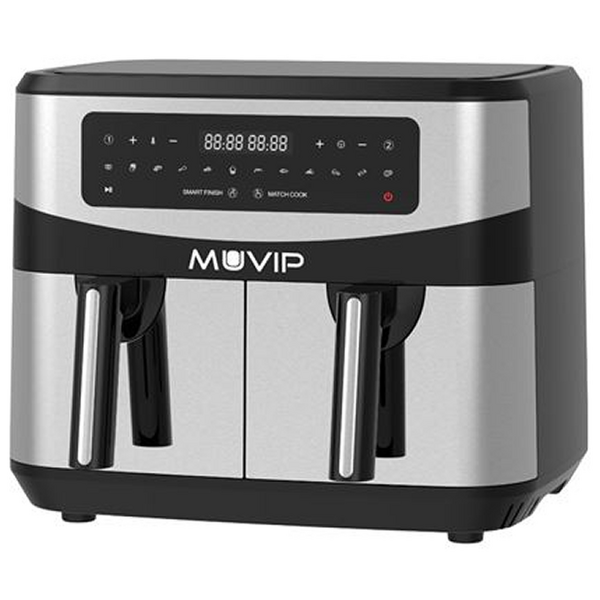 Muvip Freidora Aire Caliente Doble 9 Litros 2600W Pantalla Tactil - 12 Programas de Coccion - Color Gris