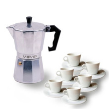 Muvip MV0601 Cafetera de Aluminio - Capacidad 6 Tazas - Mango Ergonomico - Antiadherente - Apta para Placas Electricas, Vitrocer