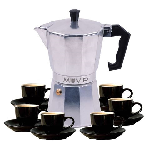 Muvip MV0604 Cafetera de Aluminio - Capacidad 6 Tazas - Mango de Baquelita Termoresistente Ergonomico - Apta para Placas Electri