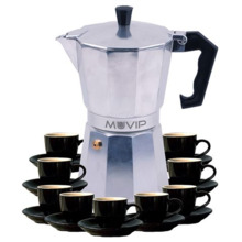 Muvip MV0605 Cafetera de Aluminio - Capacidad 9 Tazas - Mango de Baquelita Termoresistente Ergonomico - Apta para Placas Electri