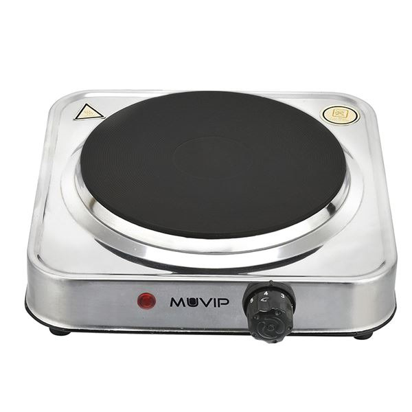 Muvip MV0644 Cocina Electrica de 1 Placa 1500W - Acero Inoxidable - 5 Niveles de Potencia - Termostato con Sistema de Seguridad