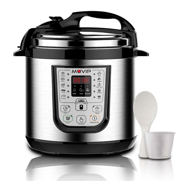 Muvip Olla a Presion Electrica - 6 Litros - 15 Programas Disponibles - 1000W - Display LED - Acero Inoxidable - Totalmente Desmo