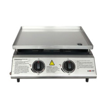 Muvip Plancha de Asar de Gas - 2 Quemadores - Panel de Control y Plancha de Acero - Bandeja Recoge Grasas - Llama Regulable - Su