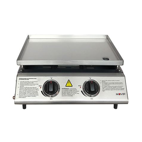 Muvip Plancha de Asar de Gas - 2 Quemadores - Panel de Control y Plancha de Acero - Bandeja Recoge Grasas - Llama Regulable - Su