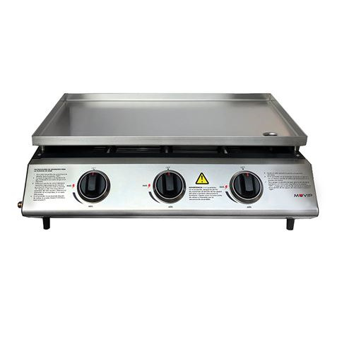 Muvip Plancha de Asar de Gas - 3 Quemadores - Panel de Control y Plancha de Acero - Bandeja Recoge Grasas - Llama Regulable - Su