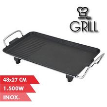 Muvip Plancha de Asar Electrica 1500W - 2 Zonas Lisa y Grill - Placa Antiadherente - Asas Tacto Frio - Termostato Extraible - Su