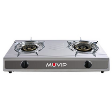 Muvip Serie Strong Cocina de Gas Inox 2 Fuegos - Encendido Piezoelectrico - Quemador de Hierro Fundido Desmontable