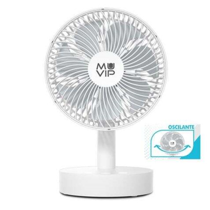 Muvip Ventilador de Sobremesa Portatil Oscilante 12W 19cm de Diametro - 4 Velocidades - Oscilacion hasta 70Âº - Angulo Ajustable hasta 90Âº - Autonomia hasta 11h - Color Blanco