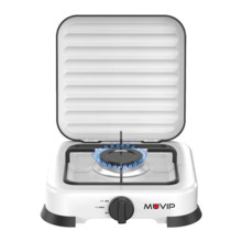 Muvip Vulcano Cocina de Gas con 1 Fuego - Tapa Protectora - Patas de Goma - Superficie Esmaltada - Quemador Extraible - 26.8x26x