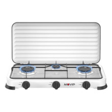 Muvip Vulcano Cocina de Gas con 3 Fuegos - Tapa Protectora - Patas de Goma - Superficie Esmaltada - Quemador Extraible - 57.7x27